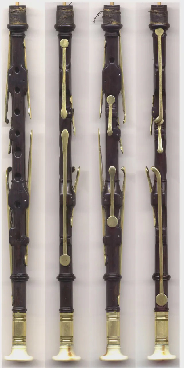 A 7-keyed chanter by Robert Reid. This is a composite image showing all sides of a classic seven-keyed chanter made by Robert Reid, probably about 1820.