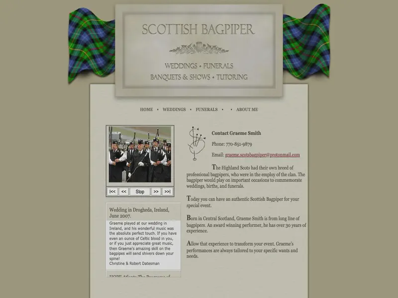 Website preview for www.scotsbagpiper.com